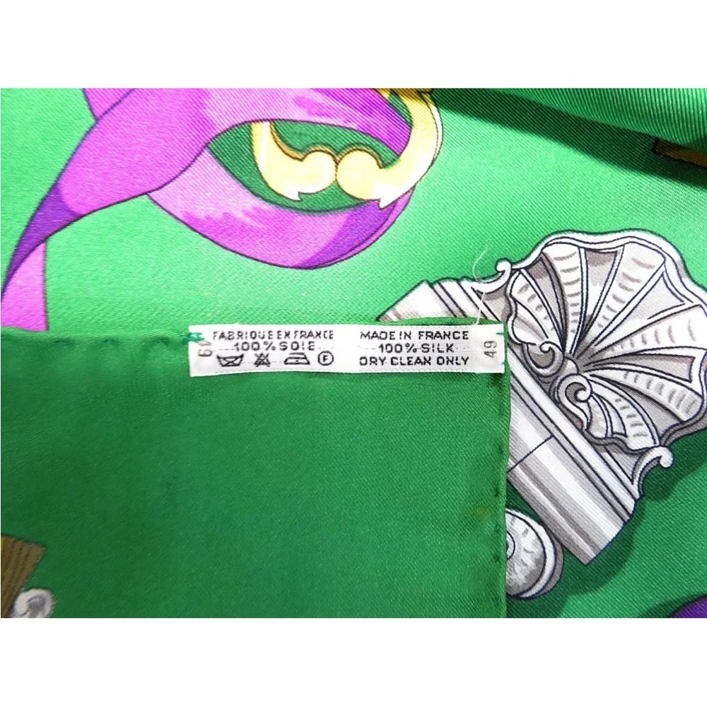 Hermes Green and Gold Scarf with Purple Accents - Picture 14 of 15